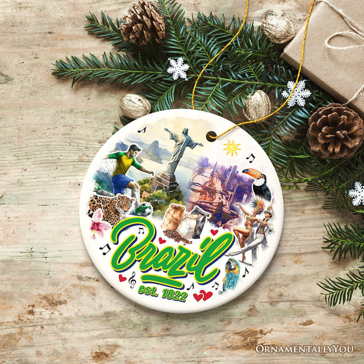 Culturally Artistic Brazilian Christmas Ornament, Keepsake Souvenir and Gift of Brazil Ceramic Ornament OrnamentallyYou