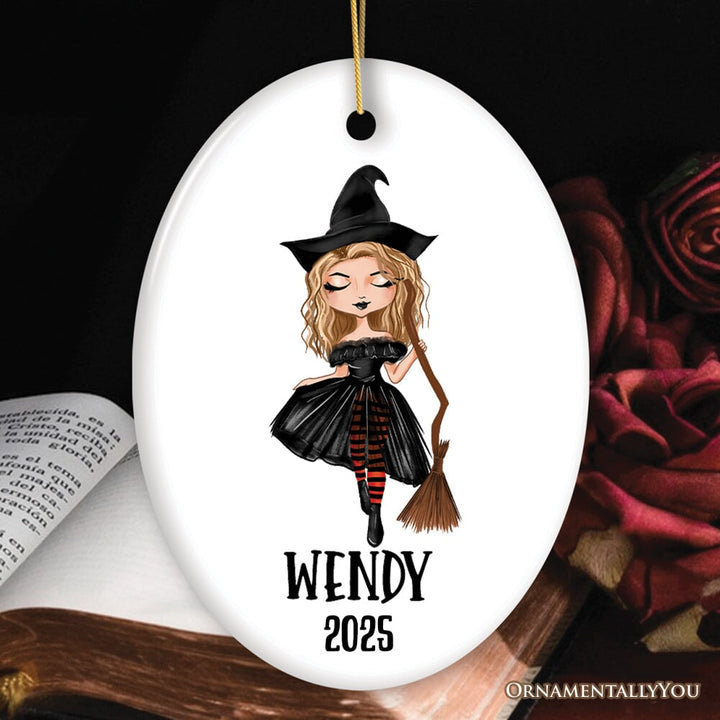 Custom Witch Halloween Theme Women's Ornament Ceramic Ornament OrnamentallyYou Oval