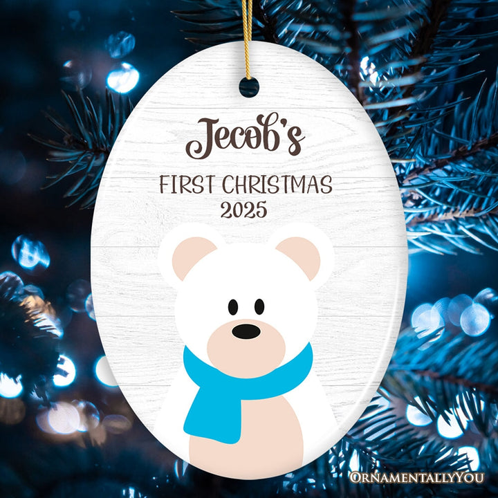 Cute Baby Polar Bear 1st Christmas Customized Ornament Ceramic Ornament OrnamentallyYou Oval
