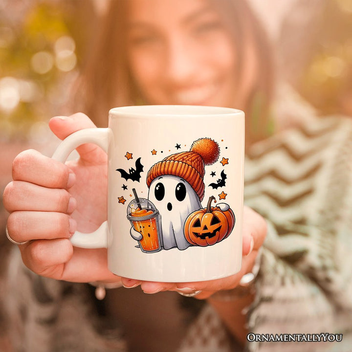 Cute Ghost with Coffee Drink, Personalized Halloween Mug, Fun Boujee Gift with Custom Name Personalized Ceramic Mug OrnamentallyYou 12oz Mug Non-Custom