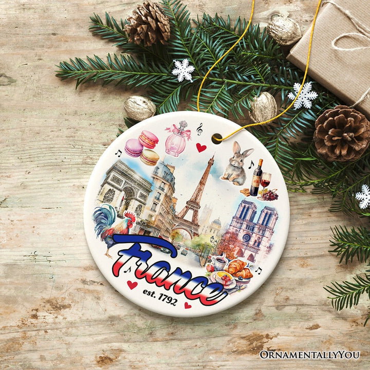 Elegant Art Compilation of French Landmarks Ornament, France Souvenir Gift Ceramic Ornament OrnamentallyYou