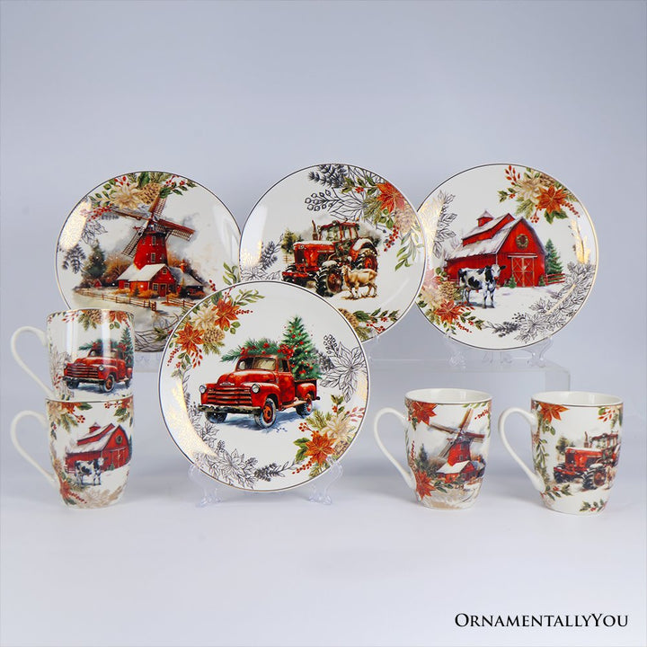 (Pre-Order) Farmhouse Christmas Set of 4 Plates with Real Gold Elements, Holiday Tableware Collection for Salad, Dessert, Appetizer, and Side Plates Plate Sets OrnamentallyYou