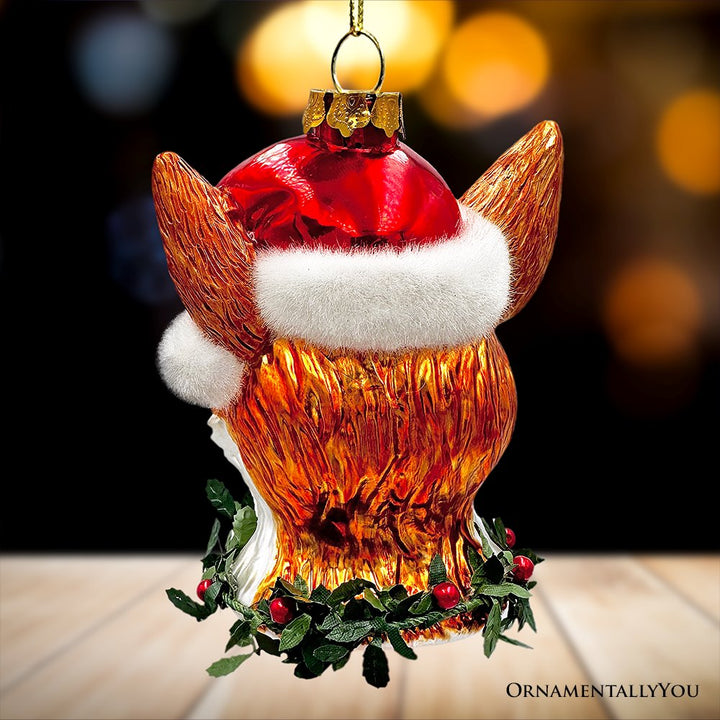 Fox with Santa Hat Glass Christmas Ornament, Woodland Animal Wreath Gift Decor Glass Ornament OrnamentallyYou