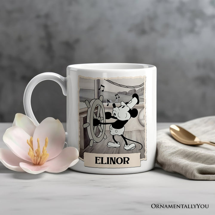 Funny Mouse On Cruise Control Personalized Mug, Classic Steamboat Willie Gift Personalized Ceramic Mug OrnamentallyYou