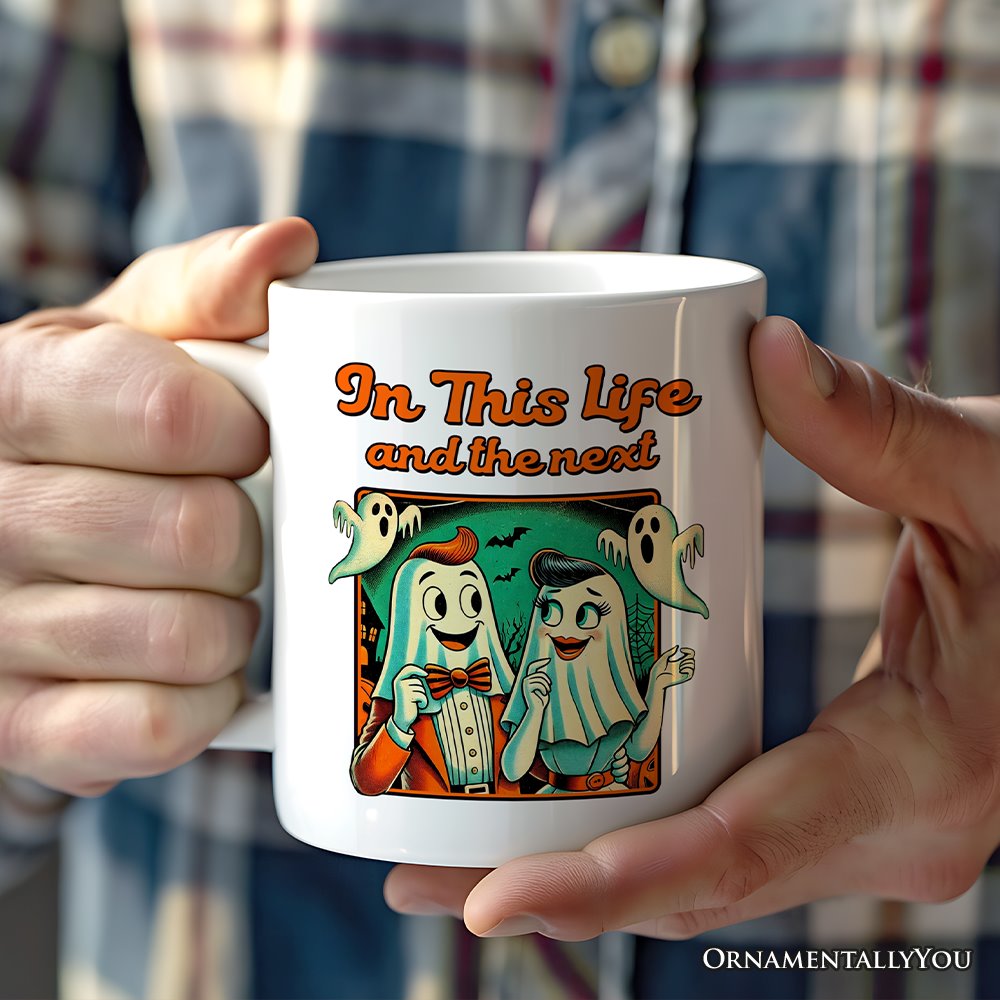 Ghost Lovers Through Next Lives, Personalized Halloween Mug, Retro Gift for Couples Personalized Ceramic Mug OrnamentallyYou 12oz Mug Non-Custom