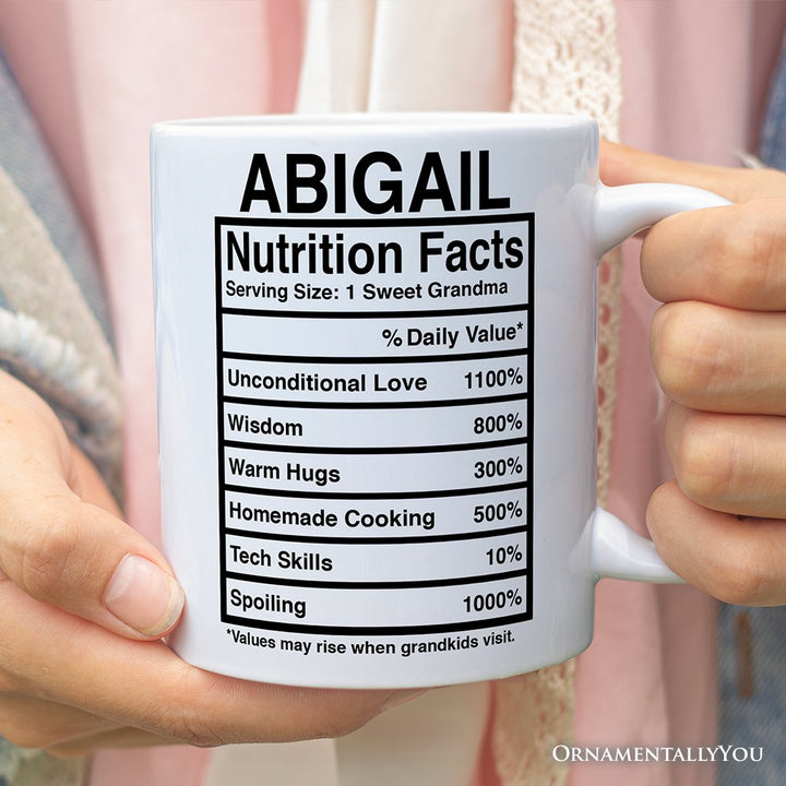 Grandma Nutrition Facts Personalized Mug, Birthday Gift With Custom Name Personalized Ceramic Mug OrnamentallyYou