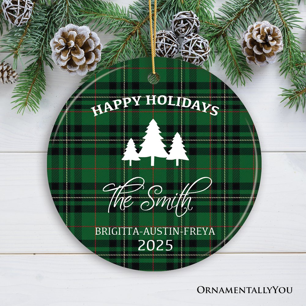 Green Christmas Plaid Personalized Family Ornament Ceramic Ornament OrnamentallyYou