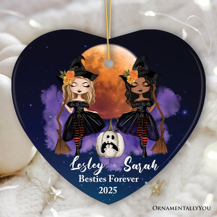 Halloween Witch Besties Personalized Ornament Ceramic Ornament OrnamentallyYou Heart