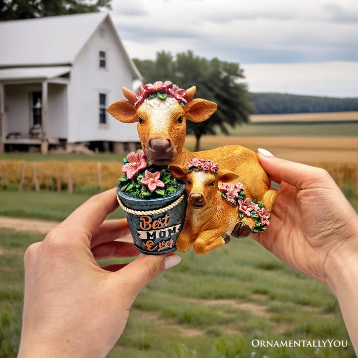 (Pre-Order) Best Mom Cow and Calf Charming Figurine, “6 Keepsake Jersey Statue and Mother’s Day Gift Resin Statues OrnamentallyYou