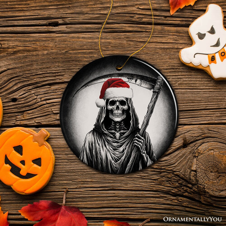 Haunting Santa Grim Reaper Ornament, Spooky Christmas Decor for Unique Halloween Tree Gift Ceramic Ornament OrnamentallyYou