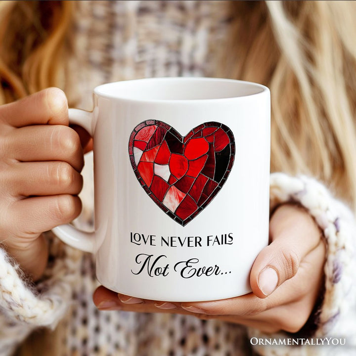 Heart Stained Glass Personalized Mug, Love Never Fails Custom Names Gift Personalized Ceramic Mug OrnamentallyYou