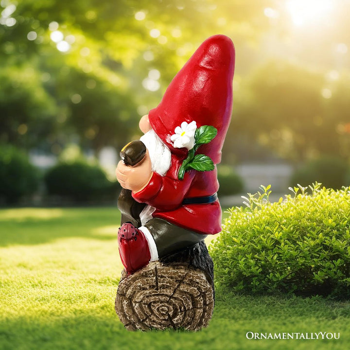 Hippy Gnome with Guitar Garden Statue, Unique Flowers and Peace Sign Resin Statues OrnamentallyYou