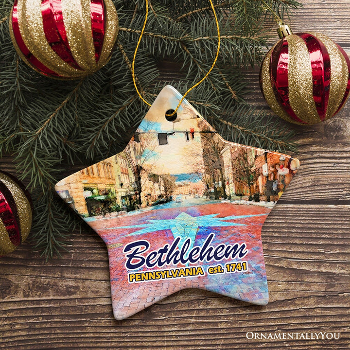 Historical Bethlehem City Ceramic Ornament, Pennsylvania Travel Christmas Keepsake Ceramic Ornament OrnamentallyYou