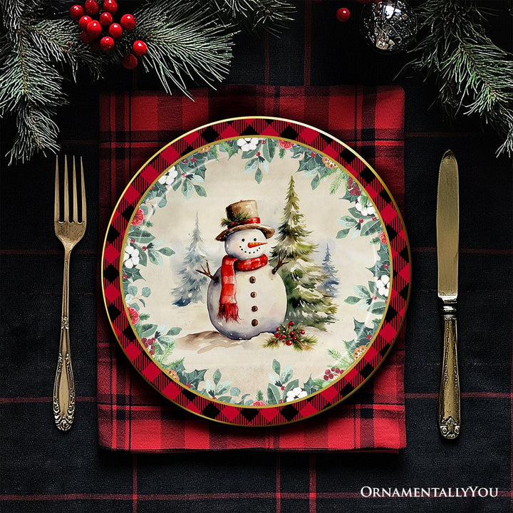(Pre-Order) Holiday Cheer Set of 4 Plates with Real Gold Plaid Trim, Christmas Tableware Collection for Salad, Dessert, Appetizer, and Side Plates Plate Sets OrnamentallyYou