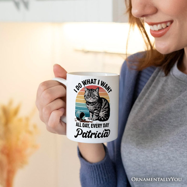 I Do What I Want Cat Personalized Mug, Retro Sarcastic Cat Lover Gift With Custom Name Personalized Ceramic Mug OrnamentallyYou