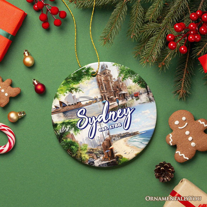 Illustrated Sydney Australia Ceramic Ornament, Travel Souvenir and Christmas Gift Ceramic Ornament OrnamentallyYou