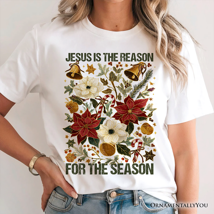 Jesus Is the Reason for the Season Floral Christmas T-Shirt, Holiday Christian Tee