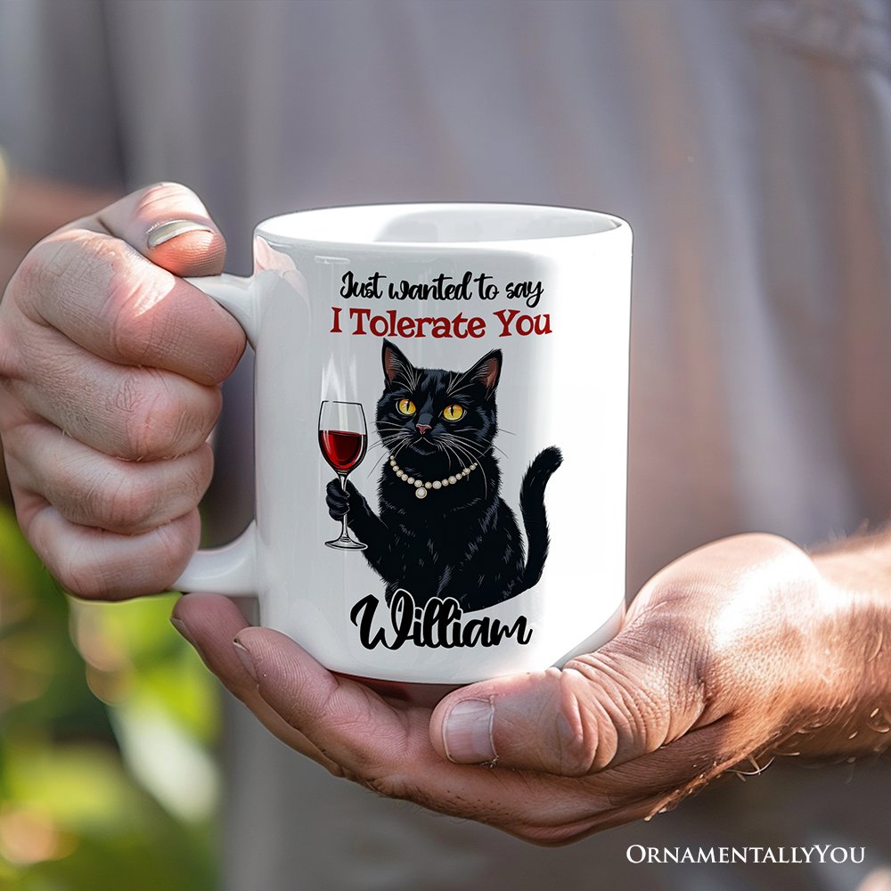 Just Wanted to Say I Tolerate You Personalized Mug, Funny Sarcastic Black Cat Lover Gift With Custom Name Personalized Ceramic Mug OrnamentallyYou
