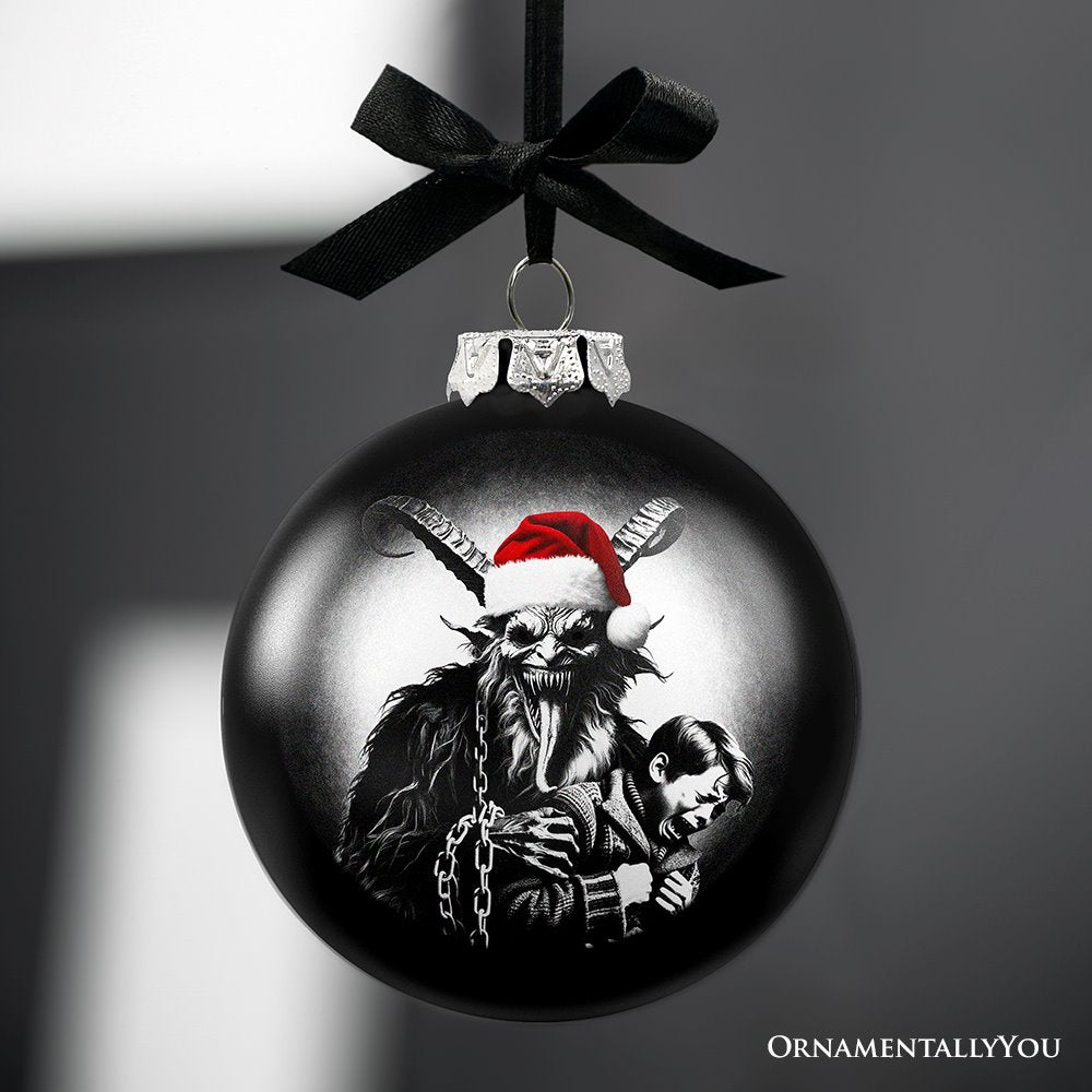 (Pre-Order) Krampus Christmas Spooky Portrait Glass Ornament, Black Horror Halloween Tree Decoration Round Glass Ball Ornament OrnamentallyYou