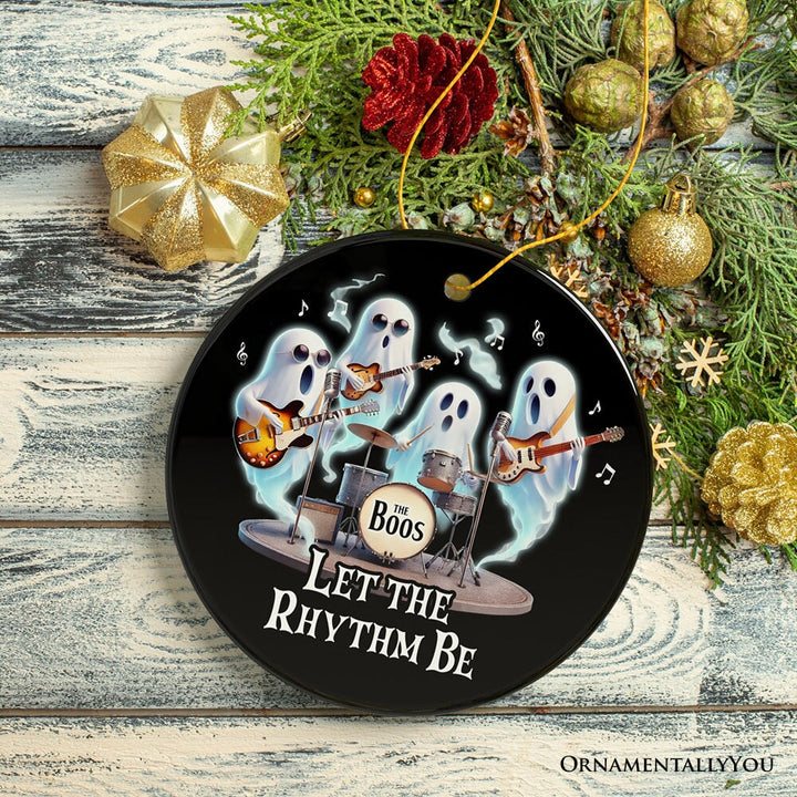 Let the Rhythm Be Ghost Band Ornament, Whimsical Music Gift Guitar Rock Style Ceramic Ornament OrnamentallyYou