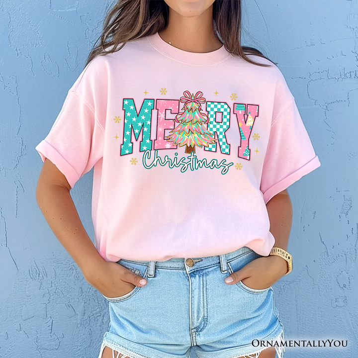 Merry Christmas Coquette Tree T-Shirt, Preppy Retro Holiday Gift Tee