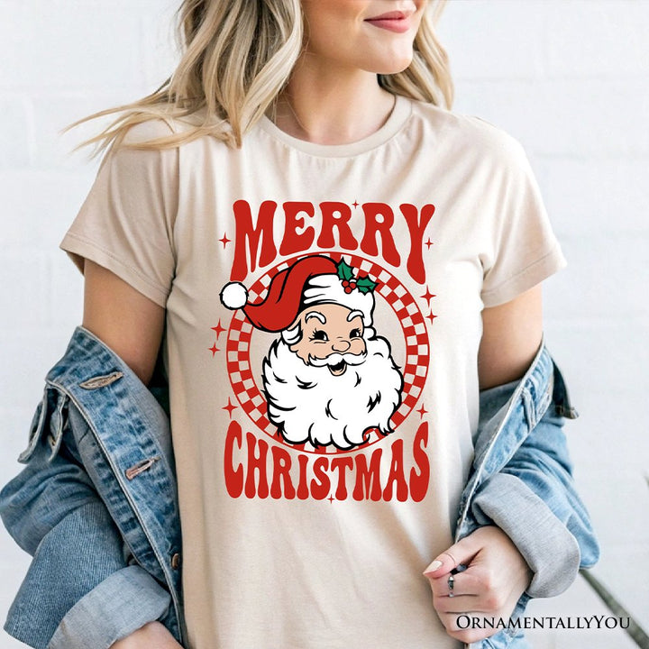 Merry Christmas Santa T‑Shirt, Retro Red Checkered Tee for Classic Holiday Season T-Shirts OrnamentallyYou