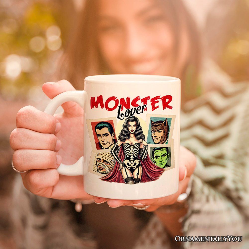 Monster Lover Personalized Halloween Mug, Retro Gift for Women with Custom Name Personalized Ceramic Mug OrnamentallyYou 12oz Mug Non-Custom