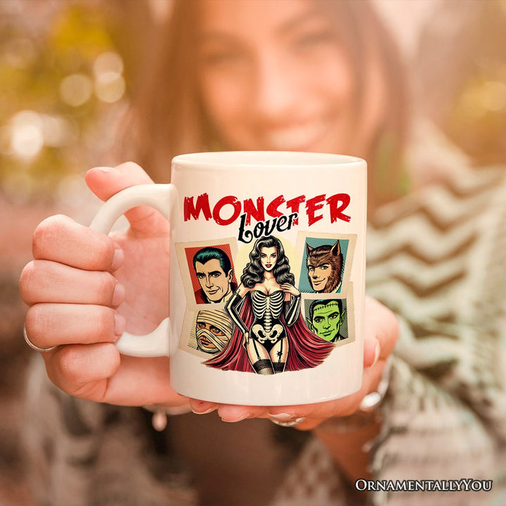 Monster Lover Personalized Halloween Mug, Retro Gift for Women with Custom Name Personalized Ceramic Mug OrnamentallyYou 12oz Mug Non-Custom