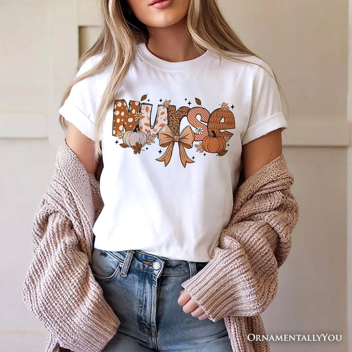 Nurse Coquette Autumn T-Shirt, Cozy Fall Pumpkins Tee for Healthcare Heroes T-Shirts OrnamentallyYou