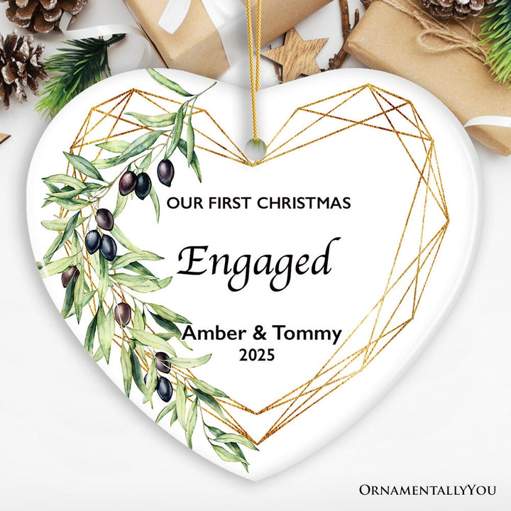 Our First Christmas Engaged Personalized Heart Ornament Ceramic Ornament OrnamentallyYou