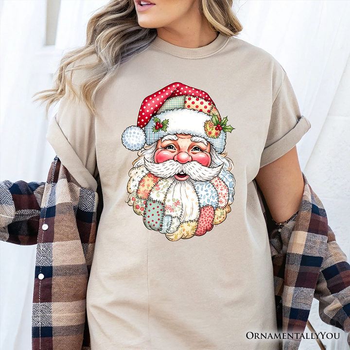Patchwork Santa Claus T-Shirt, Retro Christmas Holiday Tee