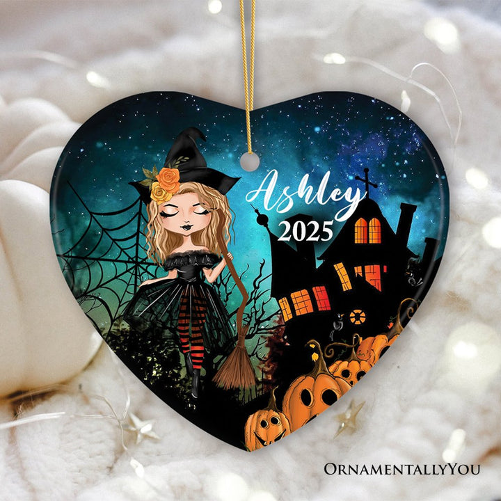 Personalized Witch Halloween Themed Women's Ornament Ceramic Ornament OrnamentallyYou Heart