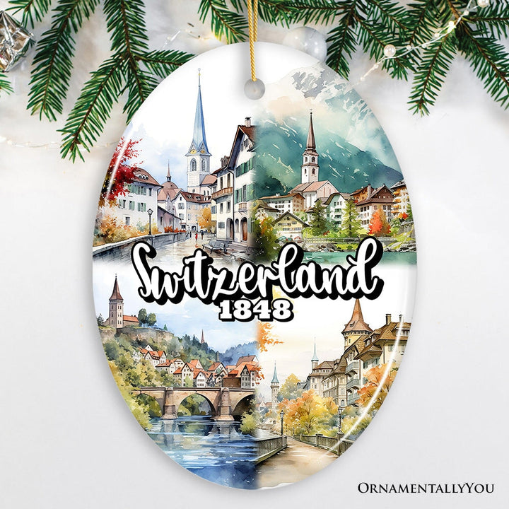 Picturesque Switzerland Landmarks Ornament, Bern Travel Souvenir and Christmas Gift Ceramic Ornament OrnamentallyYou Oval