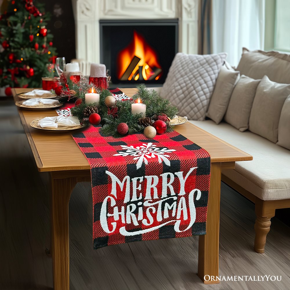 Plaid Merry Christmas 72" Jacquard Table Runner, High Quality Holiday Rectangle Tablecloth Decoration Table Runner OrnamentallyYou