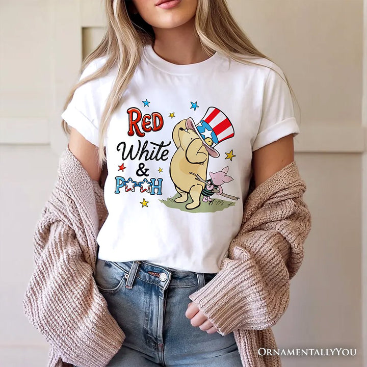 Red White & Proud T-Shirt, Patriotic 4th of July Celebration Pooh Bear Tee T-Shirts OrnamentallyYou