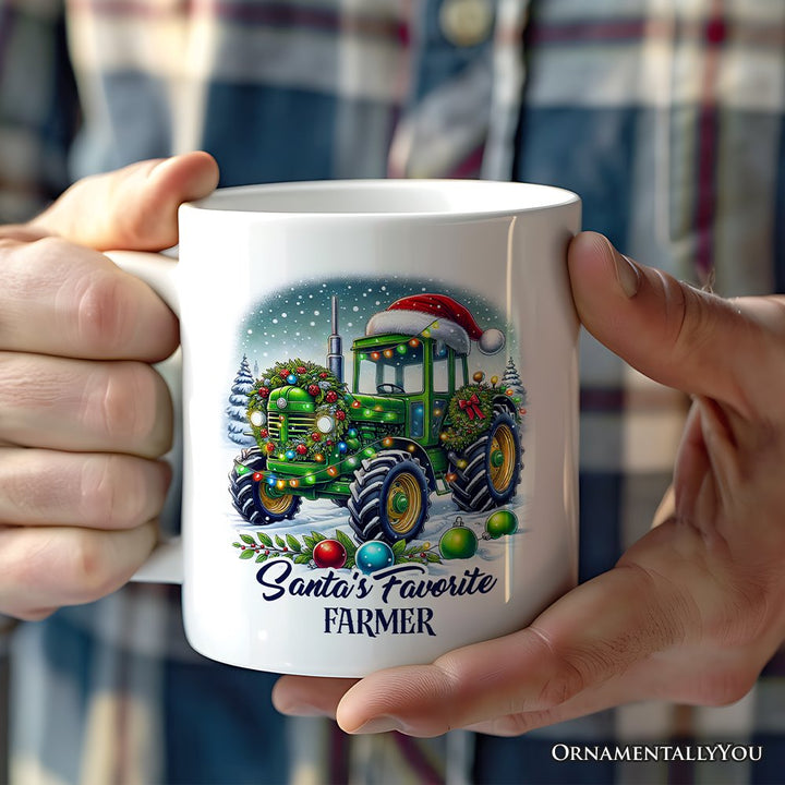 Santa's Favorite Farmer Personalized Mug, Christmas Green Tractor Gift with Custom Name Personalized Ceramic Mug OrnamentallyYou 12oz Mug Non-Custom