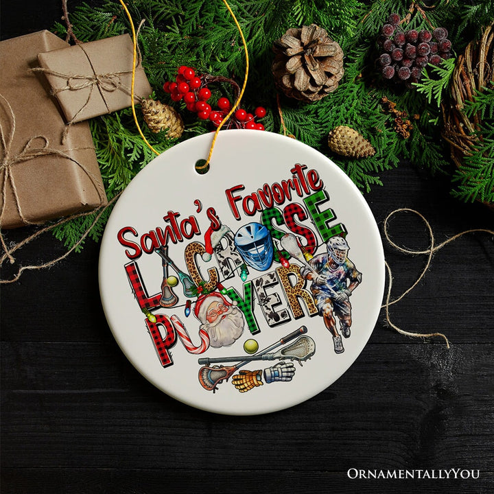 Santa's Favorite Lacrosse Player Christmas Ornament, American Sport Appreciation Gift Ceramic Ornament OrnamentallyYou