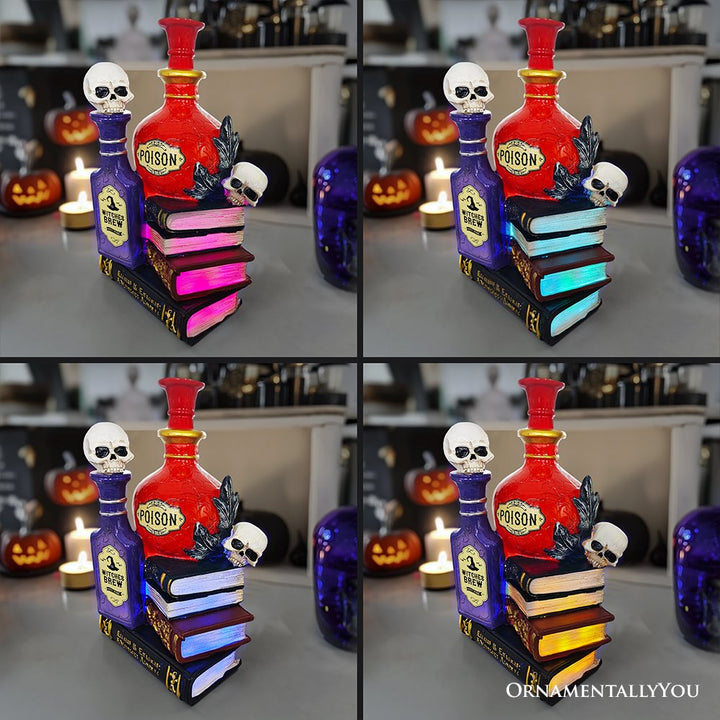 (Pre-Order) Sorcerer’s Syrups Spooky Lighted Figurine, 8" Potions Poisons and Books Halloween Statue Resin Statues OrnamentallyYou