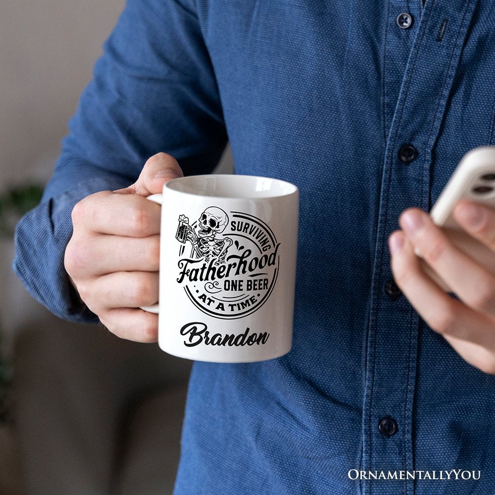 Surviving Fatherhood Personalized Mug, Beer Dad Gift with Custom Name Personalized Ceramic Mug OrnamentallyYou
