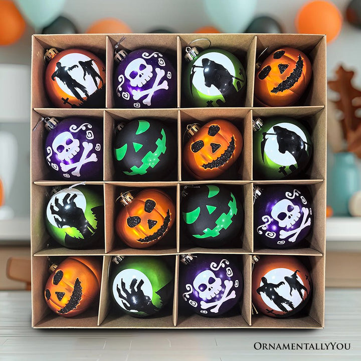 The Face of Spooky Horror 16 Piece Ornament Shatterproof Bundle Set, Halloween Pumpkin, Zombie, and Goblin Ornament Bundle OrnamentallyYou