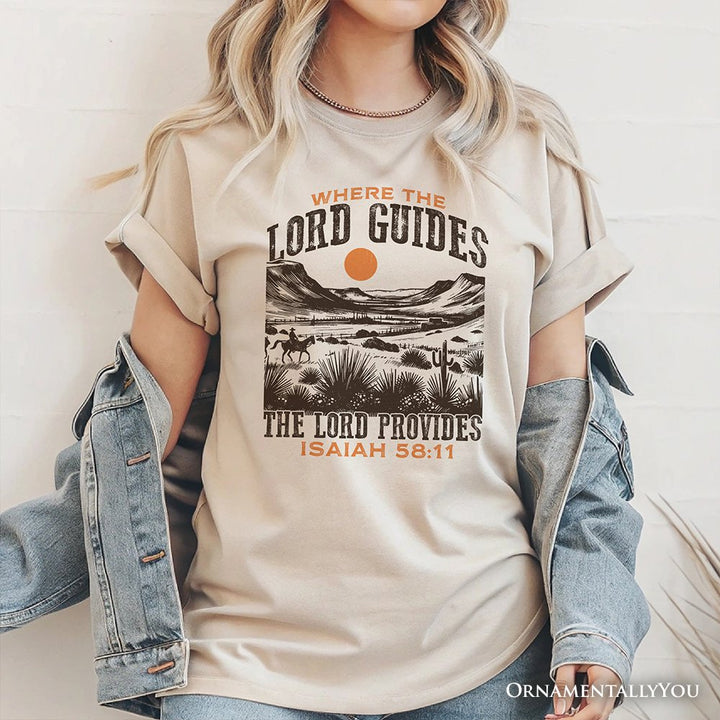 The Lord Provides Christian T-Shirt, Retro Western Desert Worship White and Natural Tee T-Shirts OrnamentallyYou