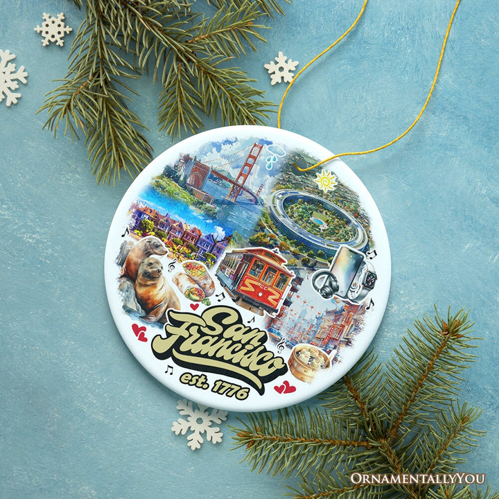 Unique San Francisco Handcrafted Ceramic Ornament, California Souvenir and Christmas Gift Ceramic Ornament OrnamentallyYou