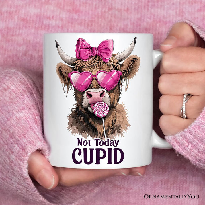 Valentines Highland Cow Personalized Mug, Not Today Cupid Funny Cow Lover Gift Personalized Ceramic Mug OrnamentallyYou