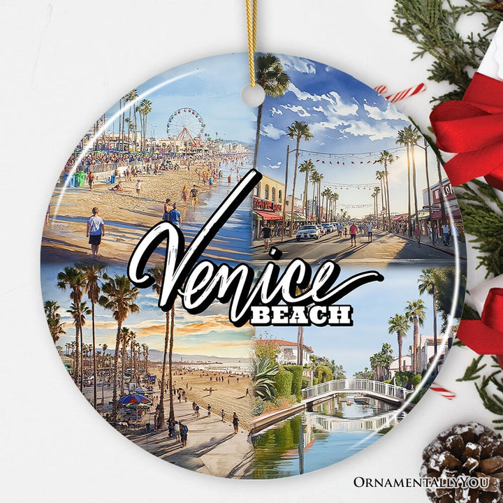 Vibrant Venice Beach Ornament, Californian Coastal Urban Christmas Gift and Keepsake Ceramic Ornament OrnamentallyYou Circle Version 2