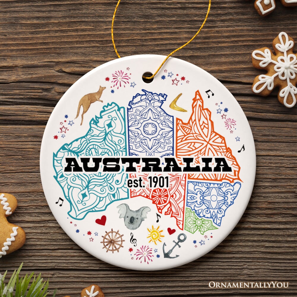 Vibrantly Unique and Stylish Australia Continent Map Ornament, Christmas Souvenir Ceramic Ornament OrnamentallyYou 