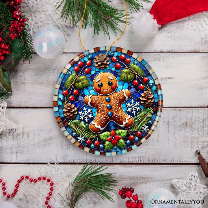 Winter Woodland Gingerbread Man Ornament, Cozy Yuletide Companion for Christmas Decor Ceramic Ornament OrnamentallyYou