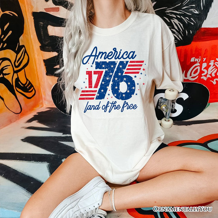 America 1776 Land of the Free T-Shirt, Vintage 4th of July Tee T-Shirts OrnamentallyYou