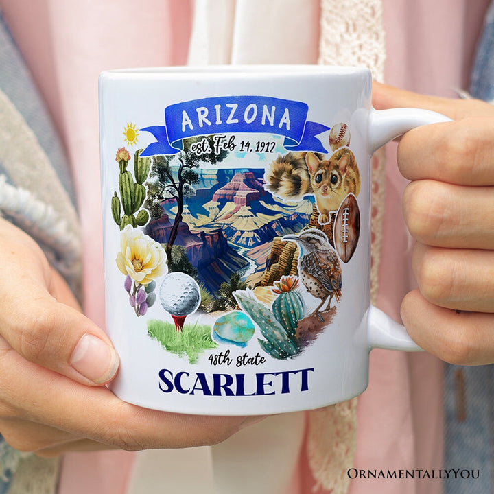 Artistic Arizona State Themes and Landmarks Personalized Mug With Custom Name Personalized Ceramic Mug OrnamentallyYou