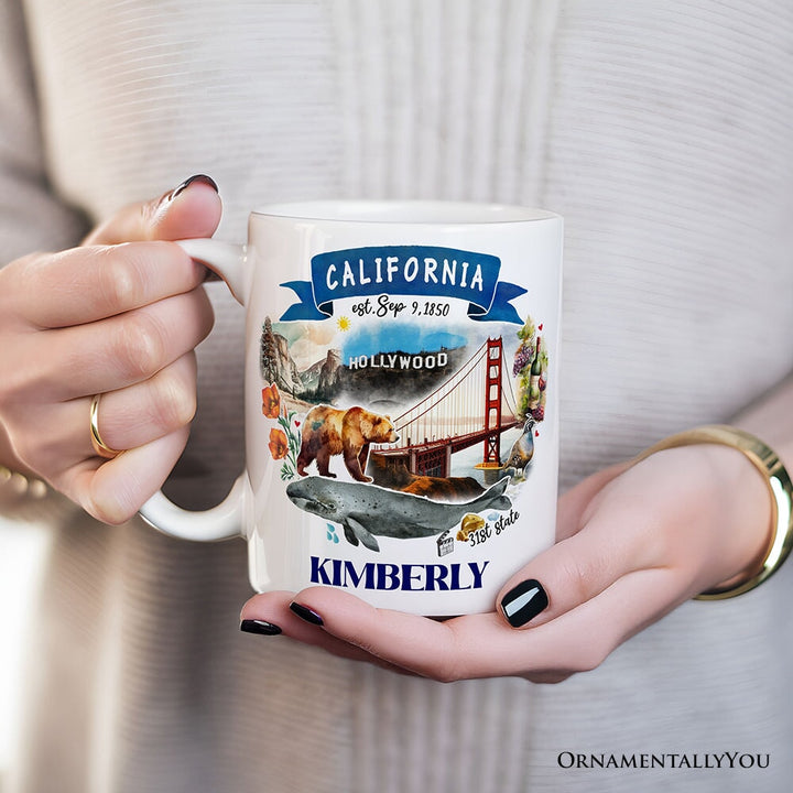 Artistic California State Themes and Landmarks Personalized Mug With Custom Name Personalized Ceramic Mug OrnamentallyYou