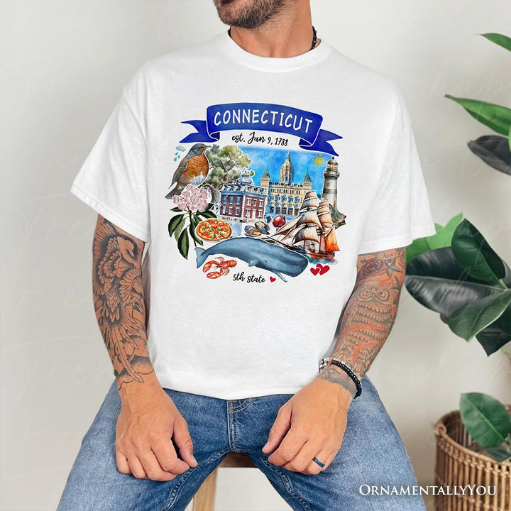 Artistic Connecticut State Themes and Landmarks T-Shirt, Tee for History and Travel Lovers T-Shirts OrnamentallyYou